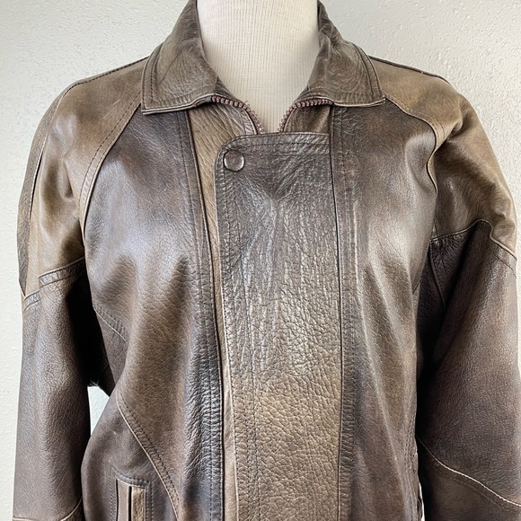 Ethiopian Two Tone Brown Leather Jacket Size XL - Picture 2 of 11